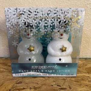 Simple Pleasures Refillable Snowman Peppermint Scented Hand Soap & Lotion Set